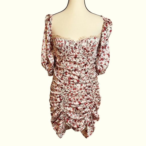 For Love & Lemons Melrose Dress Size Large Mini Floral Ruched Romantic Coquette - Picture 1 of 5
